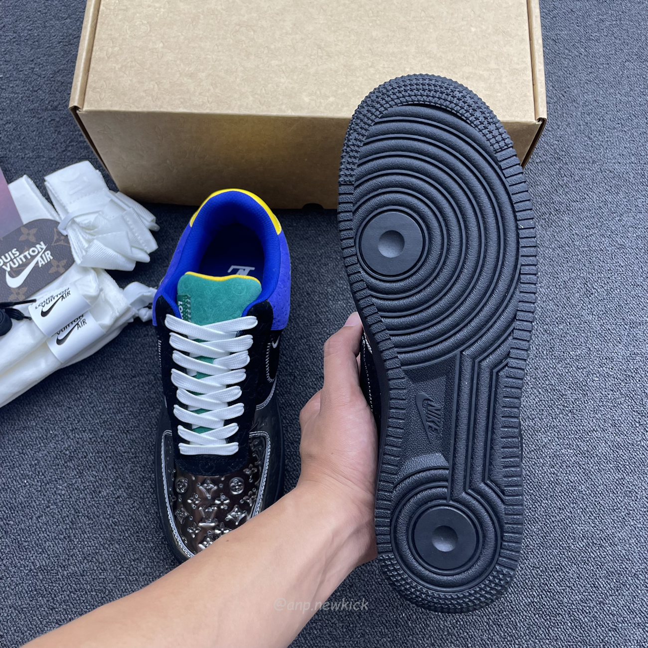 Louis Vuitton Nike Air Force 1 Low By Virgil Abloh Black Metallic Silver (8) - newkick.cc